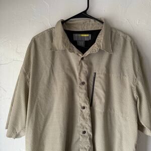 Split Men's Size XL Yellow Purple Plaid‎ Outdoor Vented Short Sleeve Button Up